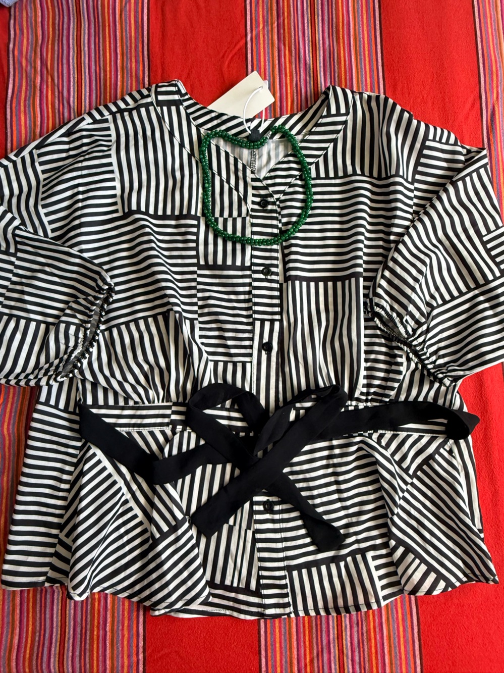 Black and White Striped Button-Front Top